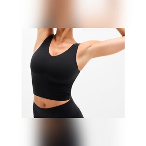 Athleta Transcend V-neck BLACK crop sports bra/tank size XS D-DD